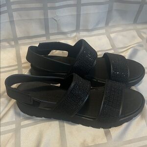 Skechers Black Women's Sequin Strap Sandals